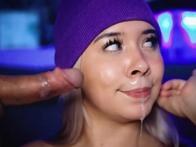 The blonde babe eagerly receives a load of hot cum while giving a passionate blowjob, only to get fucked again in return