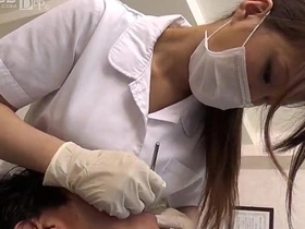 A well-endowed medical professional engages in sexual activity with her fortunate patient