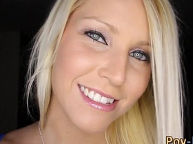Blonde teen gives a steamy handjob and blowjob in POV