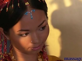A steamy encounter with a Thai massage therapist who eagerly pleasures a firm shaft in her adorned intimate area.