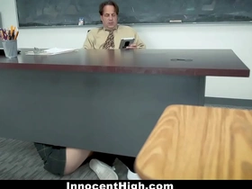 Shy redhead Miley Cole gets taught a lesson by her bigcock teacher