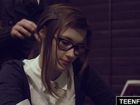 Alaina Dawson's naughty encounter with her teacher in stockings and blowjob